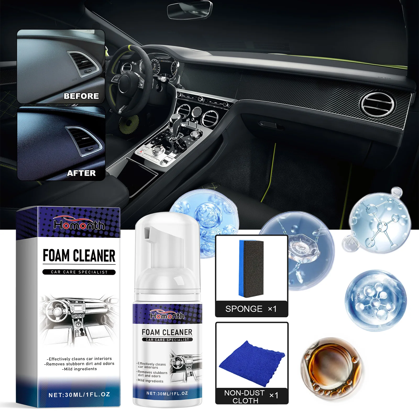 Homonth car interior cleaner, car interior seat cleaning, maintenance, brightening, cleaning, refurbishing agent