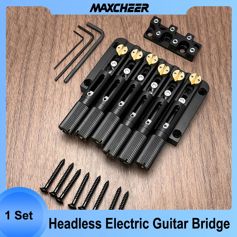 

6-String Headless Electric Guitar Bridge with Baseplate Adjustable Tailpiece String Spacing 10.7mm with Brass Nut