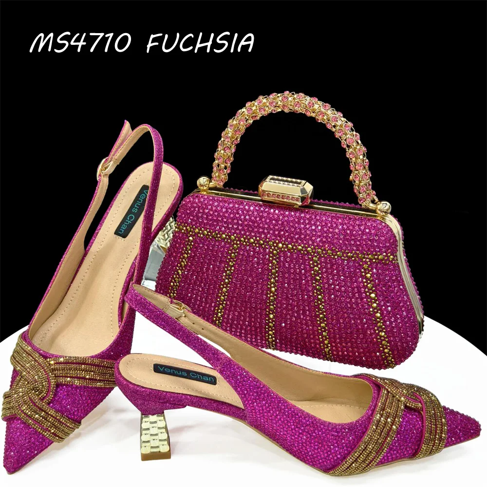 High quality for party matching shoes and bags low heels to match ladies stones slippers bag sets