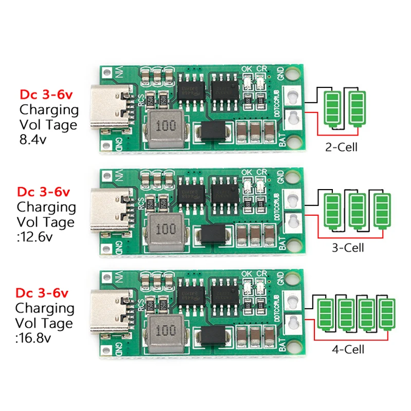 Meercellige 2S 3S 4S Type-C tot 8,4 V 12,6 V 16,8 V Step-Up Boost LiPo-polymeer Li-ion-oplader 7,4 V 11,1 V 14,8 V 18650 lithiumbatterij