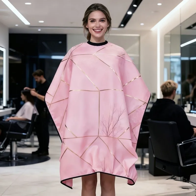 Red Texture Style Hair Salon Robe Breathable Non Stick Hair Cutting Apron Barber Shop Cloak Tools Hairdressing Workwear Hat