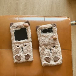 Cute Plush Capybara Phone Case For Samsung Galaxy Z Flip 5 4 3 flip5 flip4 flip3 Zflip4 zflip5 zflip3 Bracelet Cover