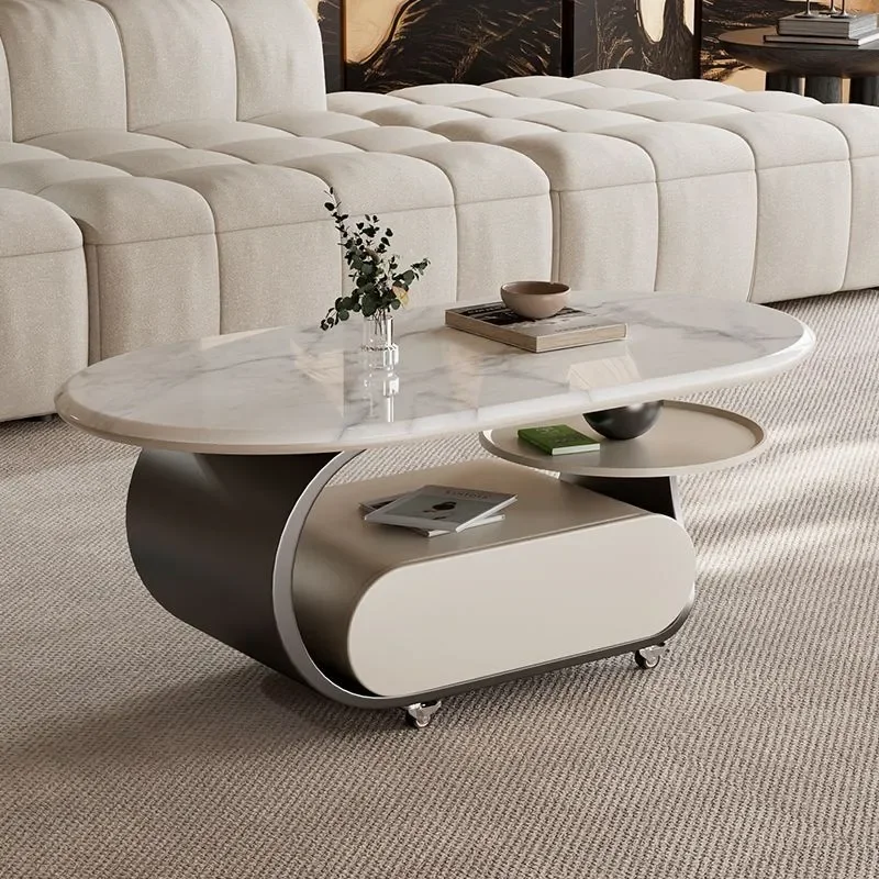 for Italian Style Oval Coffee Table Modern Minimalist Light Luxury Living Room Furniture Small Apartment Microcrystalline