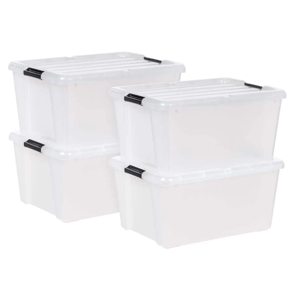 

45 Qt./11.25 Gal. Buckle Up Storage Box, Clear/Black (4-Pack)
