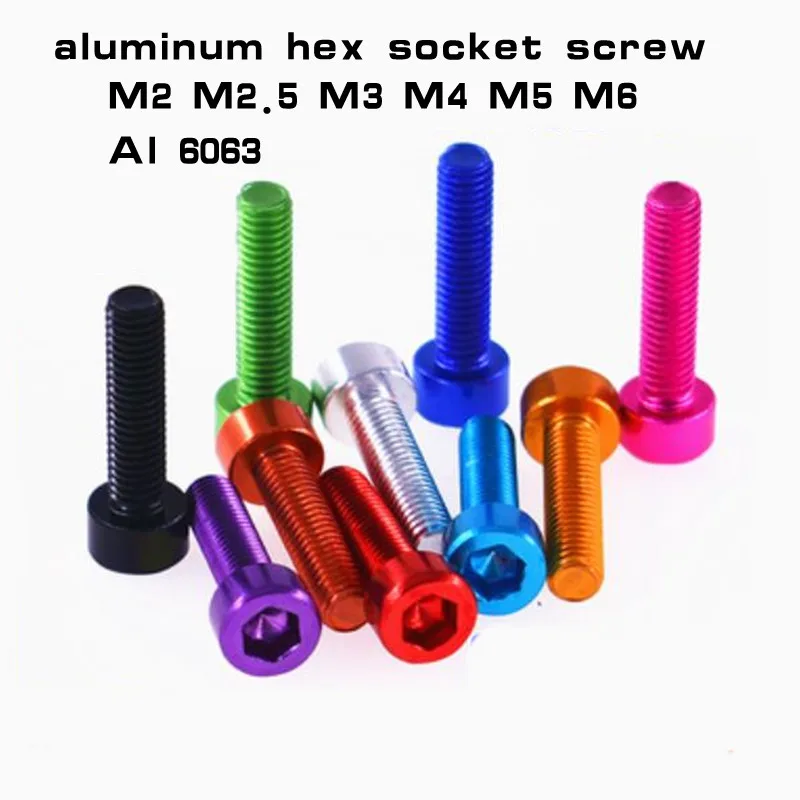 10pcs Din912 Aluminum Allen Socket Screw M2 M2.5 M3 M4 M5 M6 Colourful Aluminum Hex Hexagon Socket Cap Machine Screw Bolts