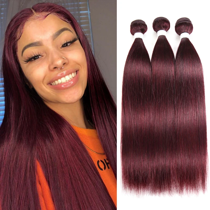 99J Burg Red Brown Color Straight Hair Bundles Brazilian Hair Weave Bundles 8-26 Inch Remy Human Hair Bundles 1/3/4PCS Cheap