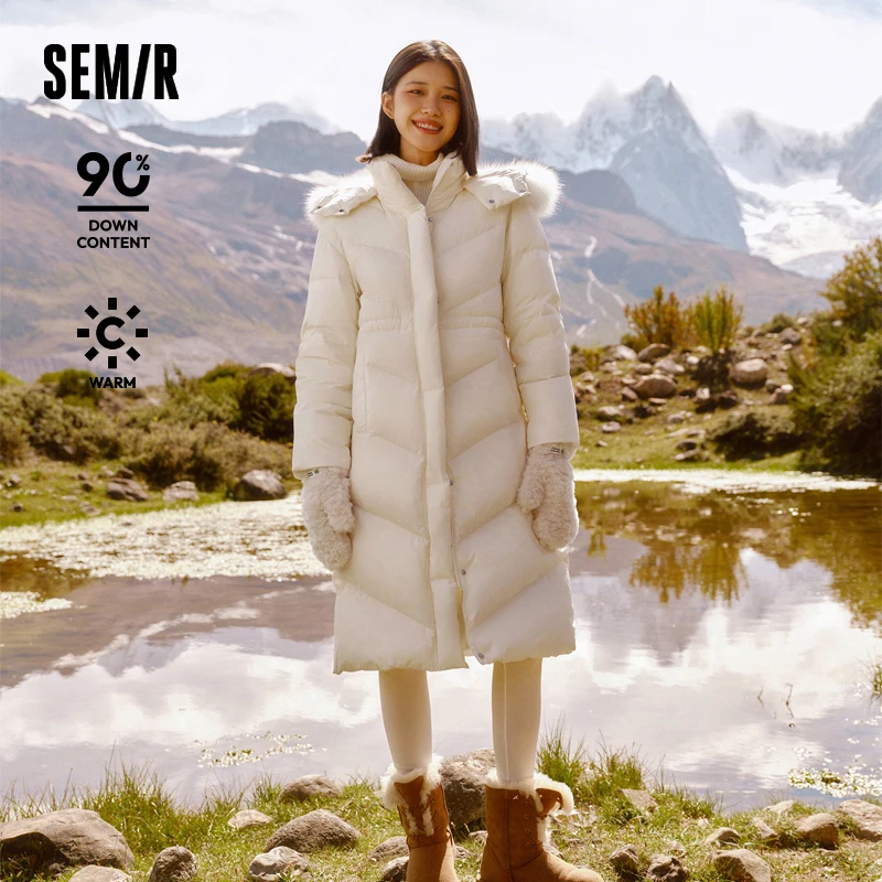 Semir Down Jacket Women Long Length Detachable Fox Fur Collar Hooded 2024 New Winter Waterproof Thermal Goose Down Down Jacket