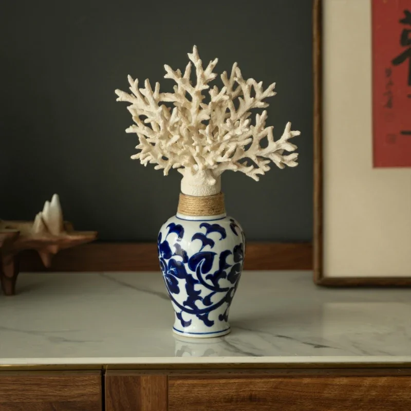 Vintage blue and white ceramic vase ornaments,living room foyer desktop decoration vase,home decoration aesthetic room decor