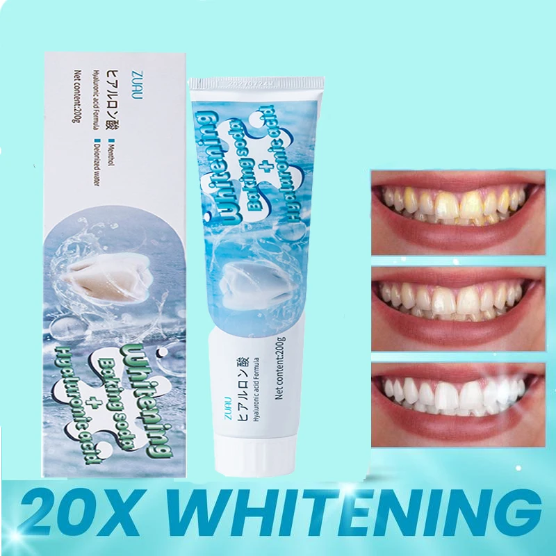 

[Обновленная версия] Отбеливающая зубная паста с двойным эффектом и гиалуроновой кислотой Витамин С, 200 г, уменьшает образование налета, неприятный запах изо рта, уход за полостью рта