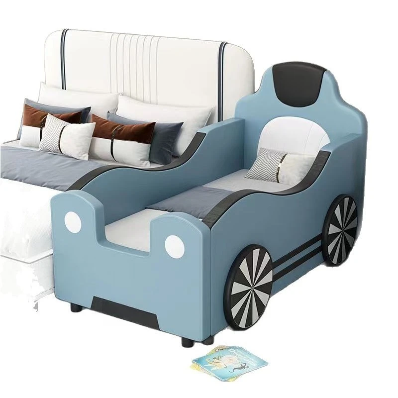 Cartoon bed solid wood with guardrail, baby splicing bed separate bed