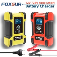 FOXSUR Smart Car Battery Charger 12Volt 12Amp or 24V 5A Motorcycle Truck Boat Lithium LiFePO4 AGM GEL WET Lead Acid Maintainer