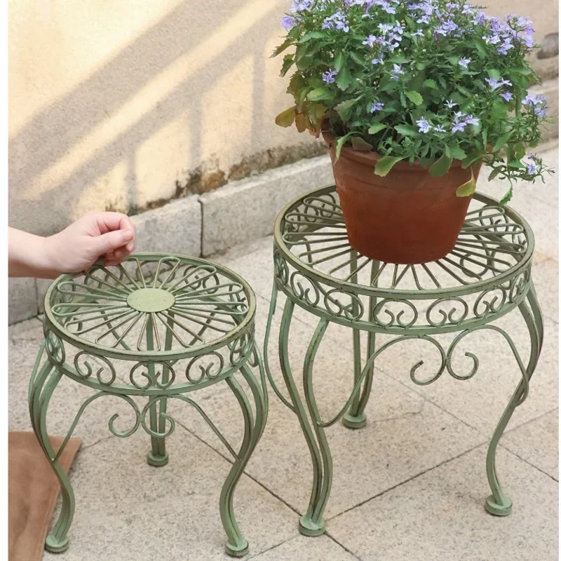 European Retro Plant Stand Wrought Iron Do Old Storage Shelf Hollowed Out Design Flower Stand Courtyard Floor Indoor Gardening