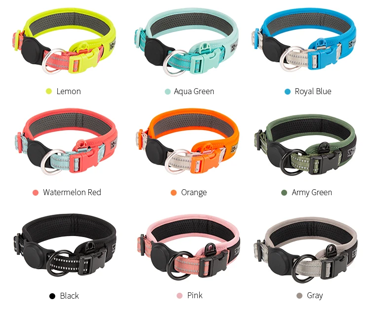 Personalized AirTag Dog Collar Adjustable Nylon Reflective Padded Pet Dog Collar for Small Medium Large Dog Accessories
