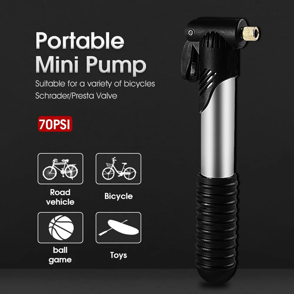 Portable Mini Bicycle Pump 70PSI Cycling Hand Air Pump Ball Tire Inflator Road Bike Accessories Basketball Football Inflatable