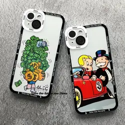 Trend Cartoon Dollar Alec Monopoly Phone Case For iPhone 13 12 11 14 15 Pro Max XSMAX X XR 14 15 PLUS Fashion Clear Soft Cover