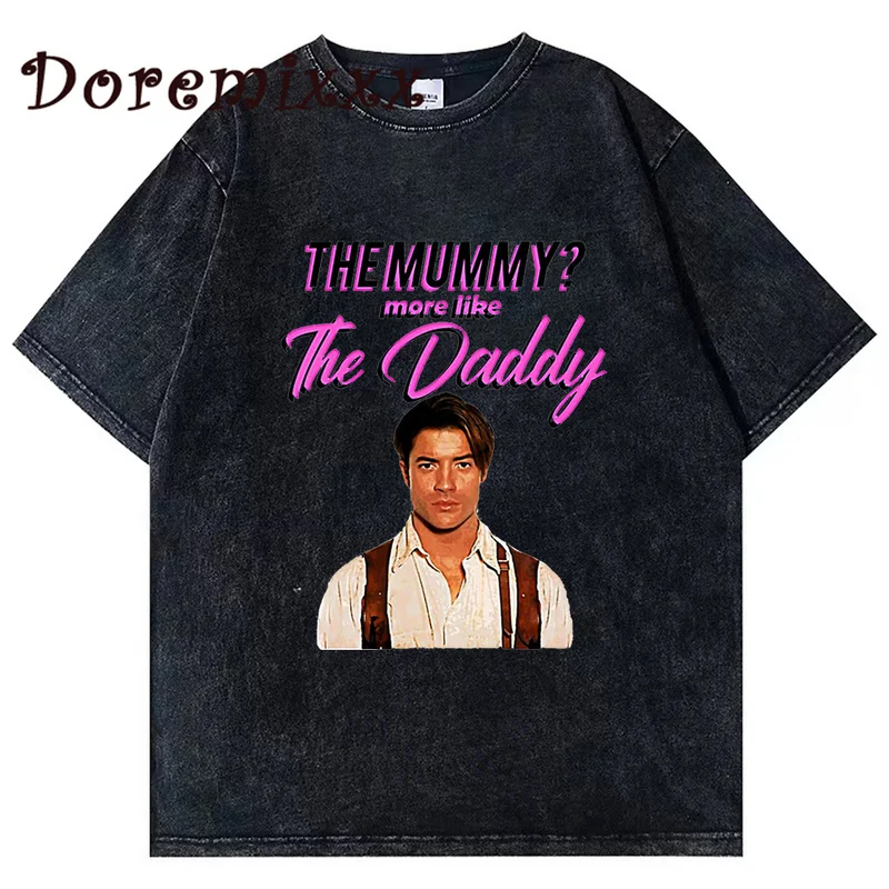 

DADDY THE MUMMY Washed T-Shirt Summer Funny Hip Hop T-shirts Casual Loose Male Cotton Tops Tee Shirt Oversized Tshirt Streetwear