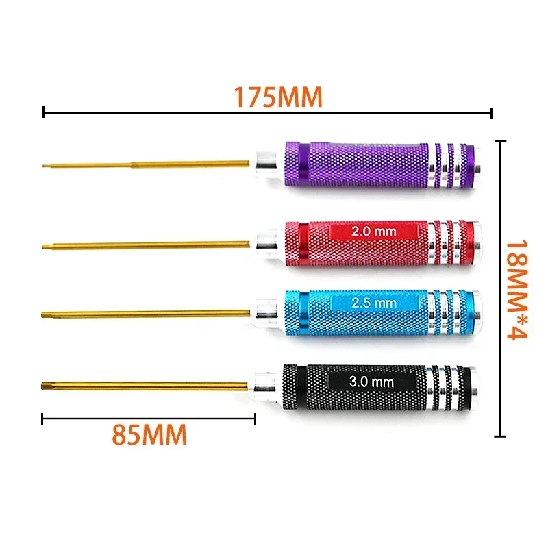 Juego de destornilladores hexagonales de 1,5mm, 2,0mm, 2,5mm y 3,0mm, Kit de herramientas hexagonales para Dron de carreras con visión en primera persona, aviones Heli, coches, barcos, herramientas RC