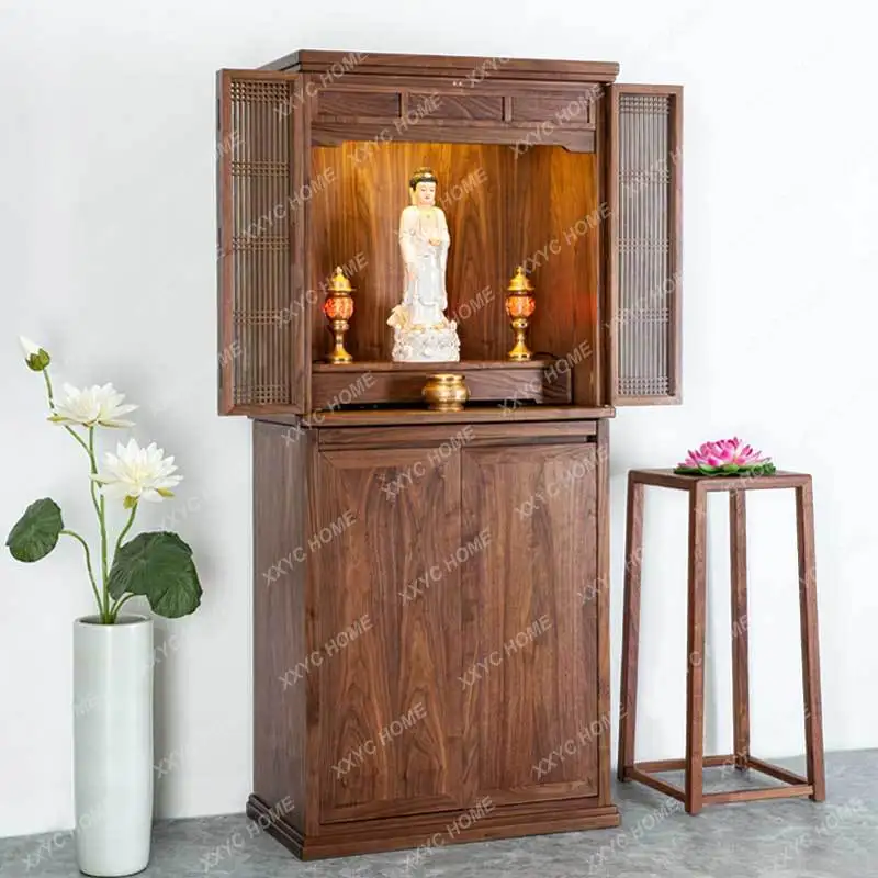 Black Walnut Buddha Shrine Clothes Closet with Door Altar Altar