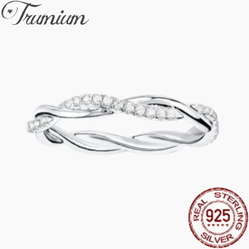 

Trumium Real 925 Sterling Sliver Wedding Rings 14K Gold Plated 5A Zircon Twisted Rope Eternity Band Ring s925 Jewelry for Women