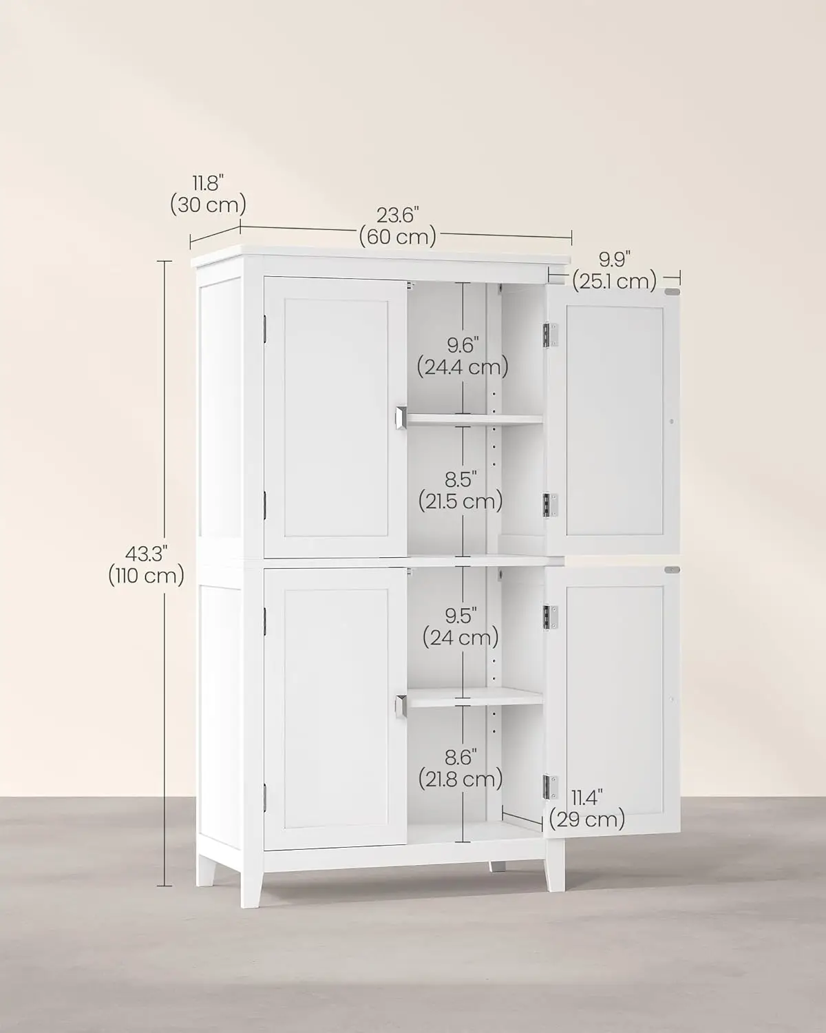 Bathroom Floor Storage Cabinet, Bathroom Storage Unit, Freestanding Cabinet with 4 Doors, Adjustable Shelves, 11.8 x 23. image 3