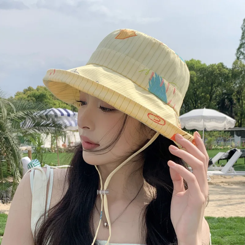 

Women's Sunshade Hats Bucket Hats Summer New Dopamine Sweet Kawaii Cartoon Graffiti Stripe Fashionable Versatile Beach Outdoors