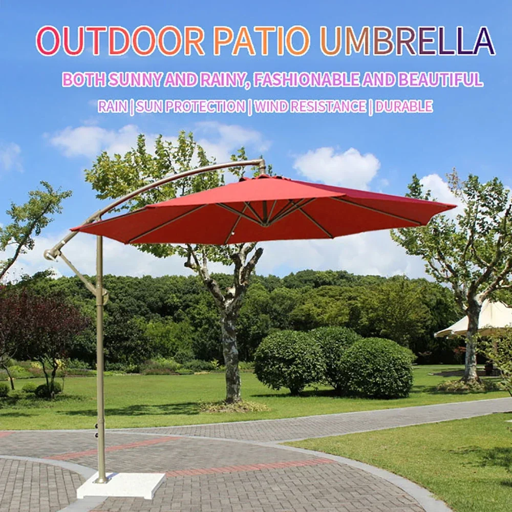 10 Feet 8 Steel Rib UV Protection Market Hotel Offset Umbrella Large Red Outdoor Cantilever Banana Patio Umbrella