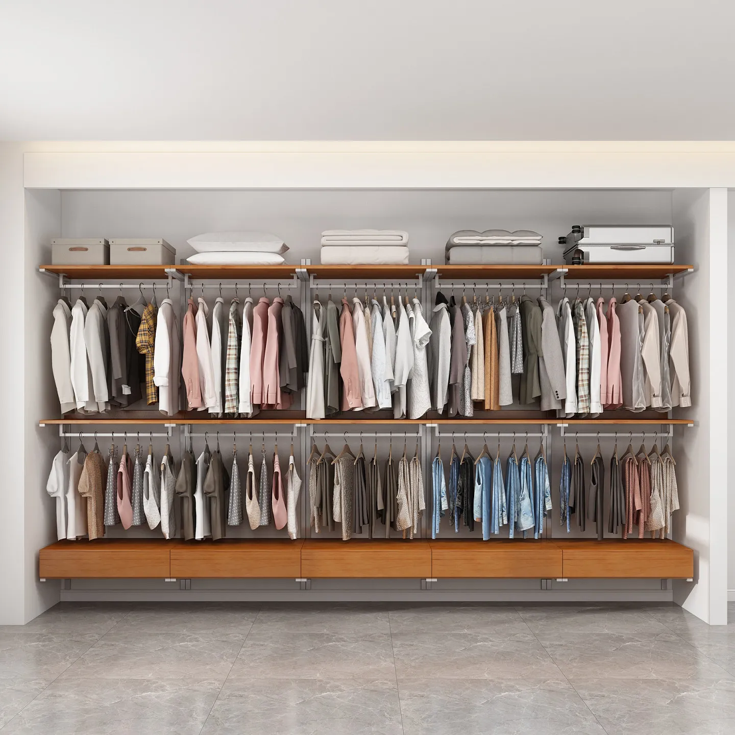Metal wardrobe all solid wood 2026 new popular bedroom household wrought iron steel frame structure corner custom cloakroom