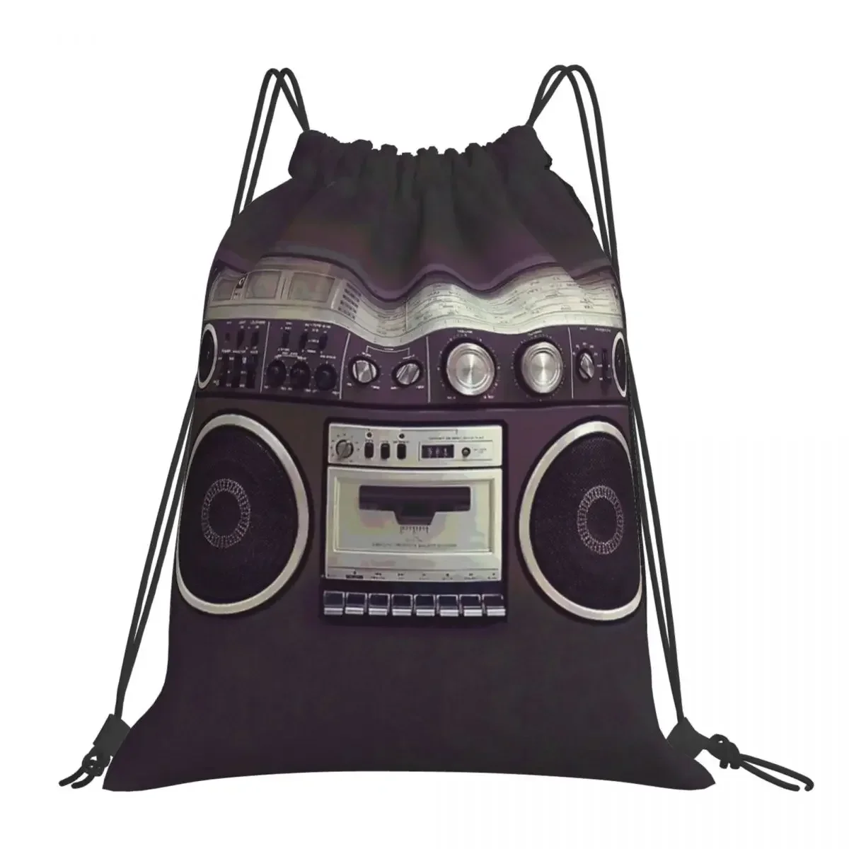 

80s Retro Boombox Cassette Player Backpack Casual Drawstring Bags Drawstring Bundle Pocket Storage Bag BookBag For Travel School