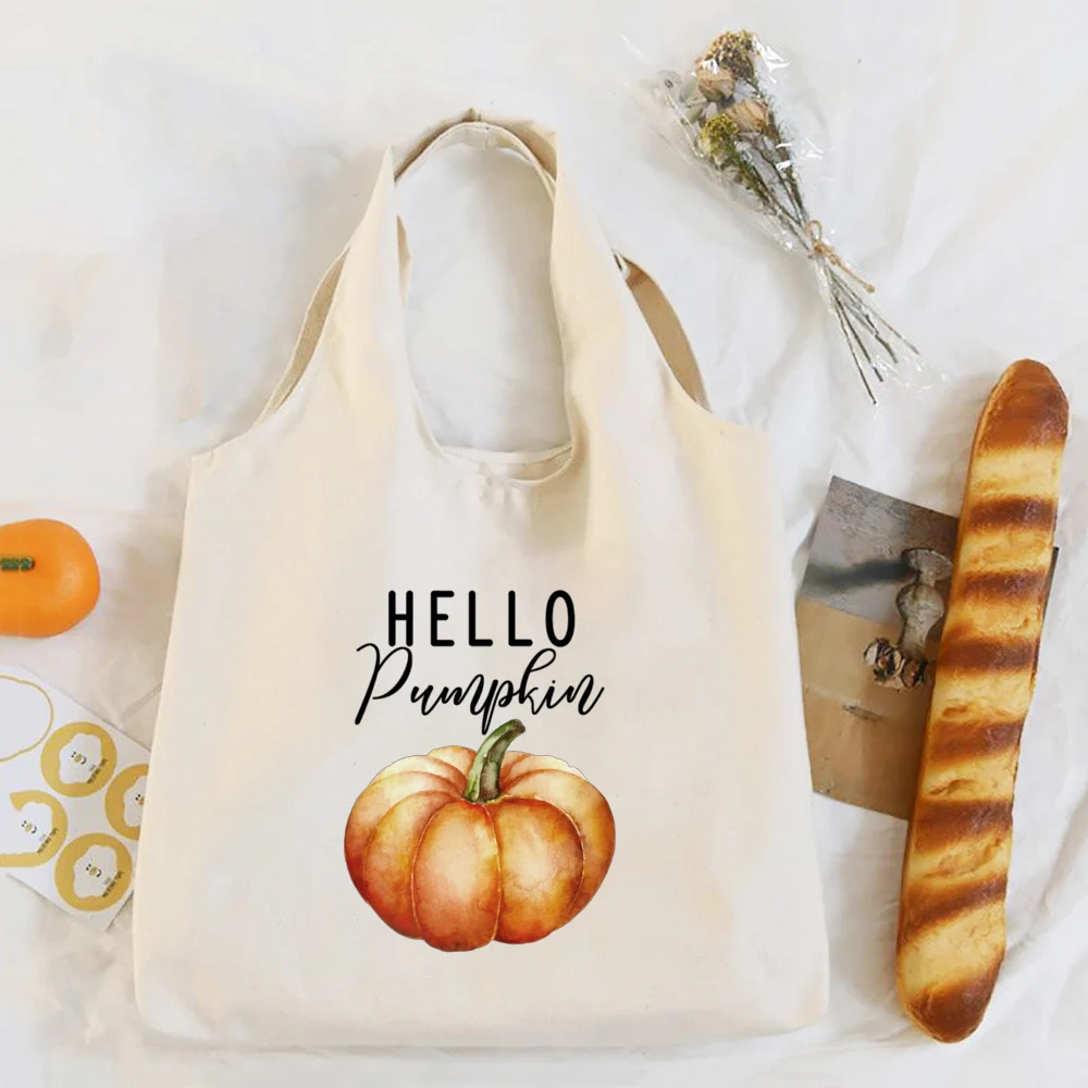 Just A Girl Who Loves Fall Printed Shouder Bag Hello Pumpkin Thanksgiving Halloween Canvas Bags Autumn Festive Tote Gift for Her