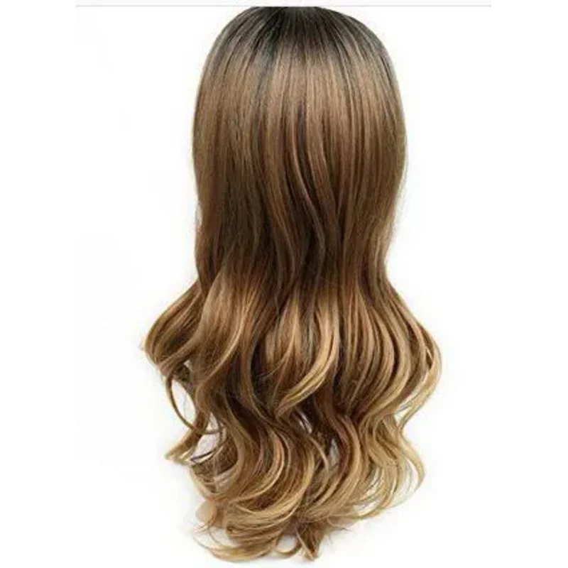 Perucas longas de cabelo encaracolado para mulheres, castanho claro, resistente ao calor, sintético