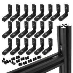 20Pcs Black 2020 Series L Type Internal Corner Connector Attachment Bracket with Screws for 20x20 Series Aluminum Extrusion Slot