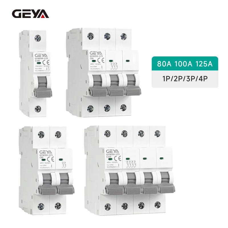 

GEYA GYM9H-125 1P 2P 3P 4P 80A 100A 125A MCB Mini Circuit Breaker Overload Protection Short-circuit Protection with Indication