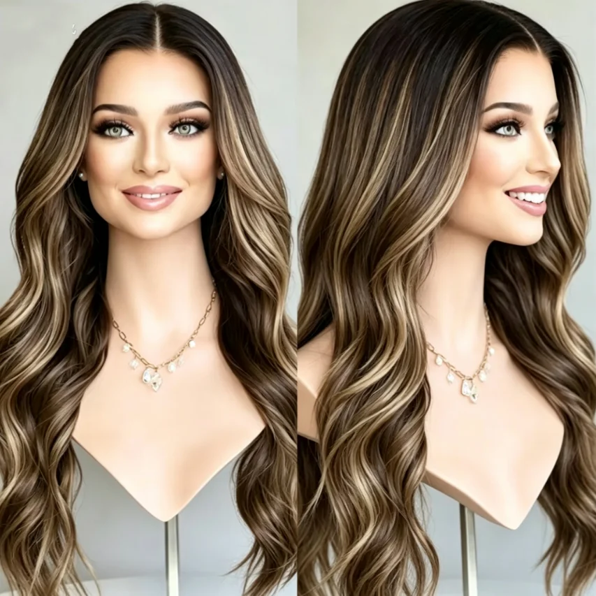 Glueless Natural Highlight Brown Body Wave Soft 5x5 Silk Base  Jewish Human Hair Wig  Baby Hair HD Lace European Hair Preplucked