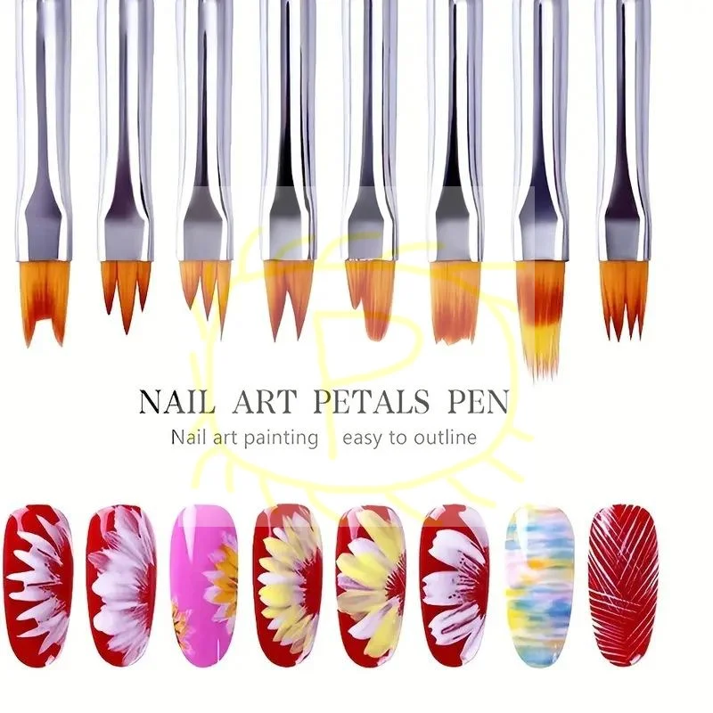 8 قطعة مجموعة مائل التدرج لطخة مسمار زهرة رسم سن المنشار القلم متعدد الوظائف مزيج شكل البتلة اللوحة هلام مسمار فرشاة فنية #1