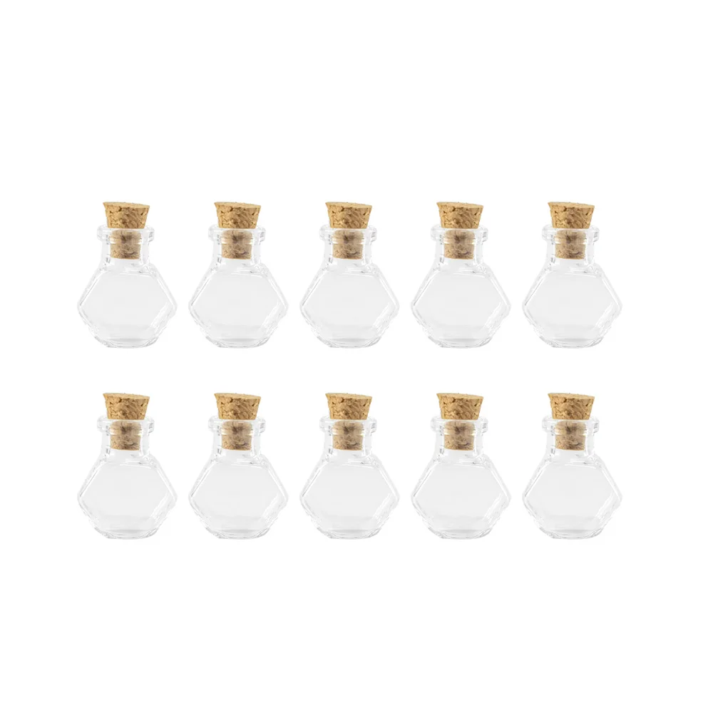 Hexagon Glass Bottles Pendants Small Wishing Bottles With Cork Transparent Jars  Gifts Vial Handmade bottles 100pcs Wholesale