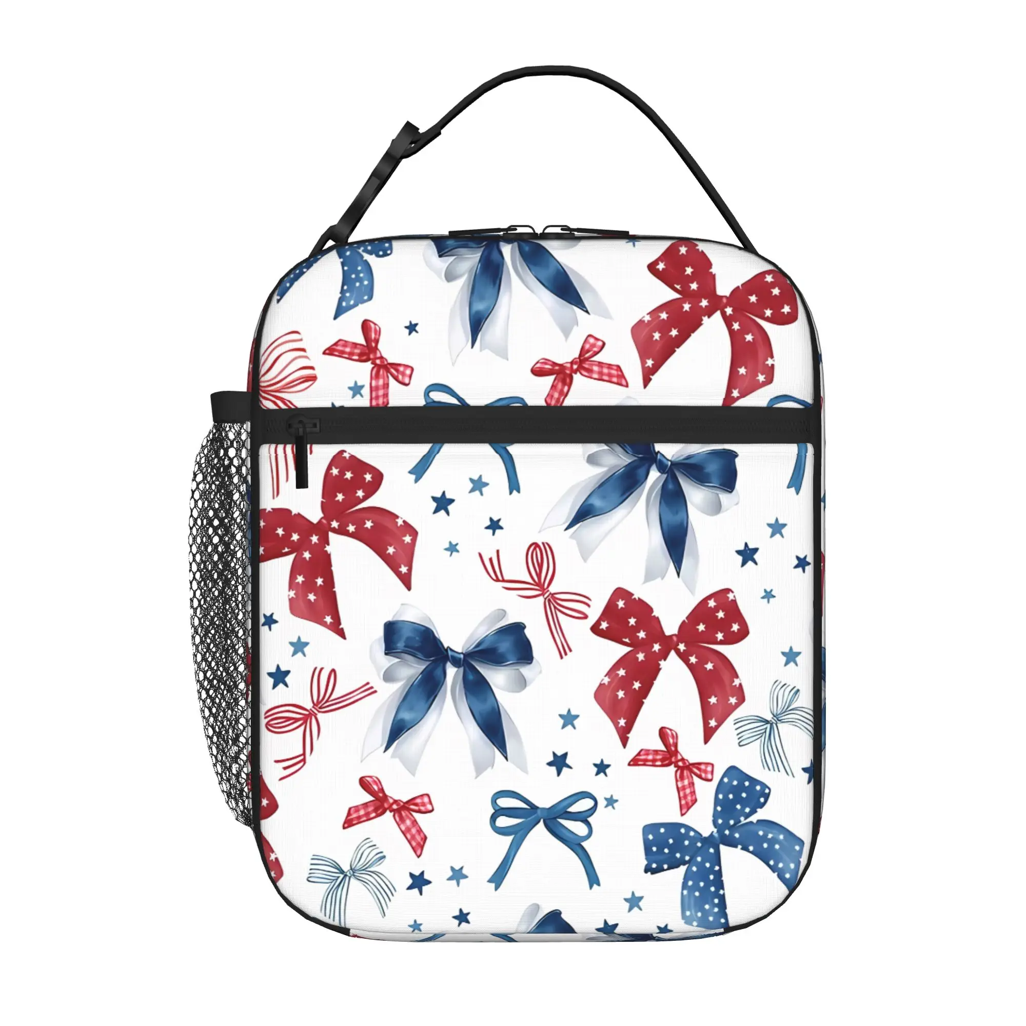 1 Piece Portable Lunch Container Preppy Coquette Bow Zipper Closure Durable Pocket Back To School For Lunch Box Bag