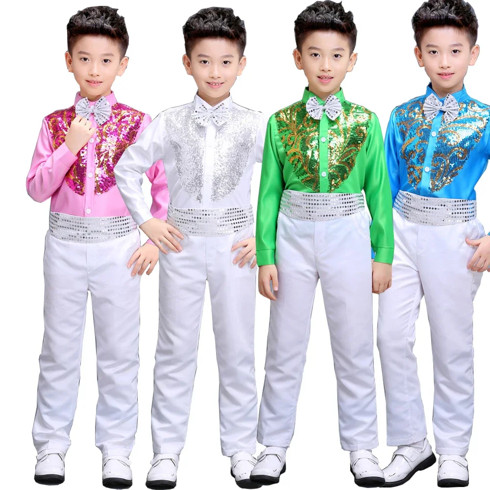 Boys chorus stage costumes Sequined singers Party dance clothing Kids Ballroom Performance dance costumes stage wear Outfits