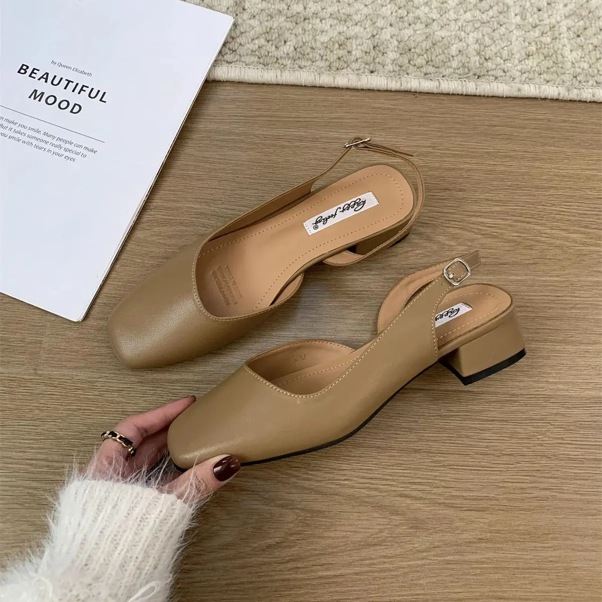 Bailamos 2024 Summer New Round Toe Sandals Fashion Low Square Heels Flat Shoes Korean Color Matching Party Ladies Shoes Chaussur