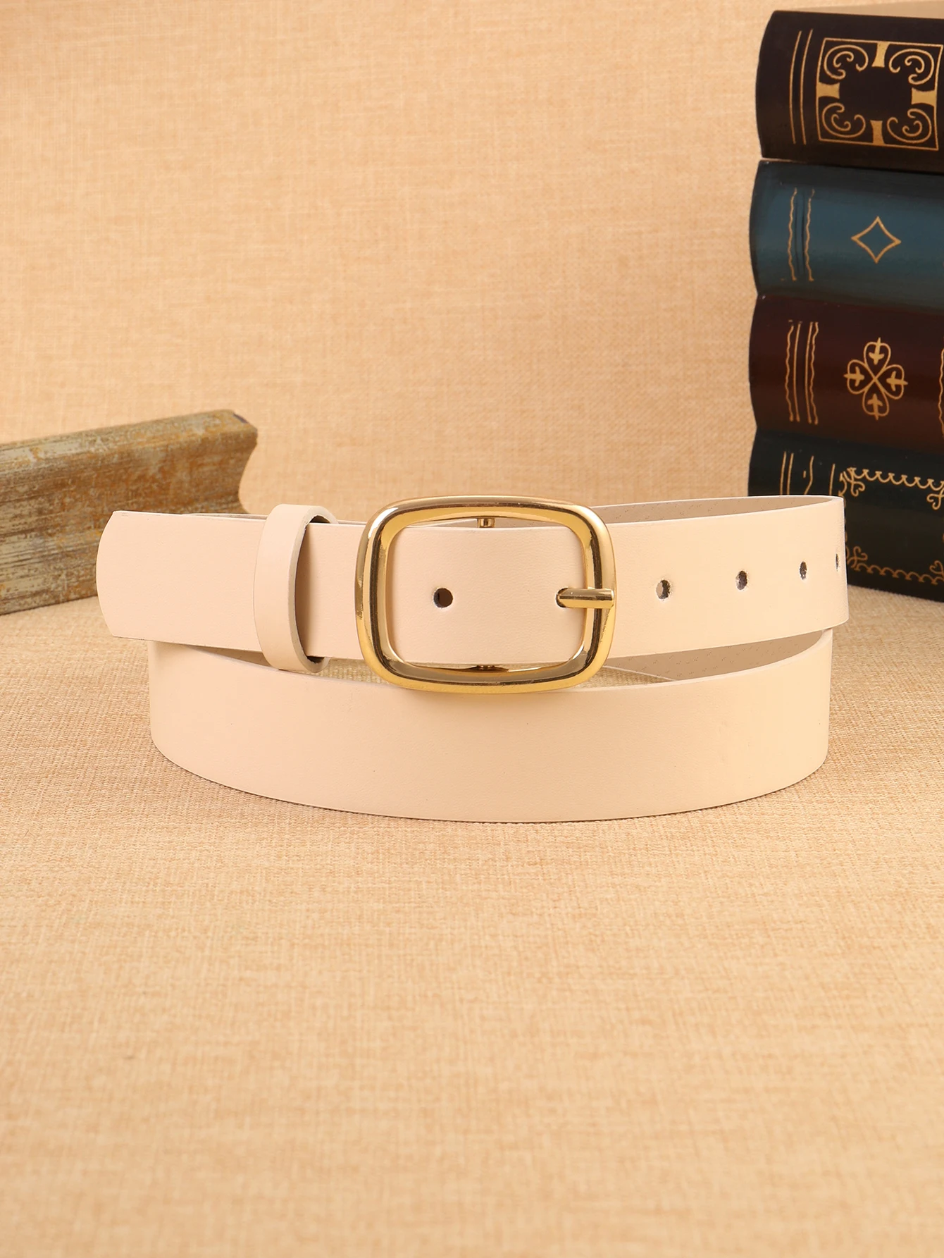 1 cinto feminino, simples e versátil, rosa claro de alta qualidade, couro pu de alta qualidade com fivela quadrada de metal dourado, um must-have para fashionistas, acessório popular para compras e encontros