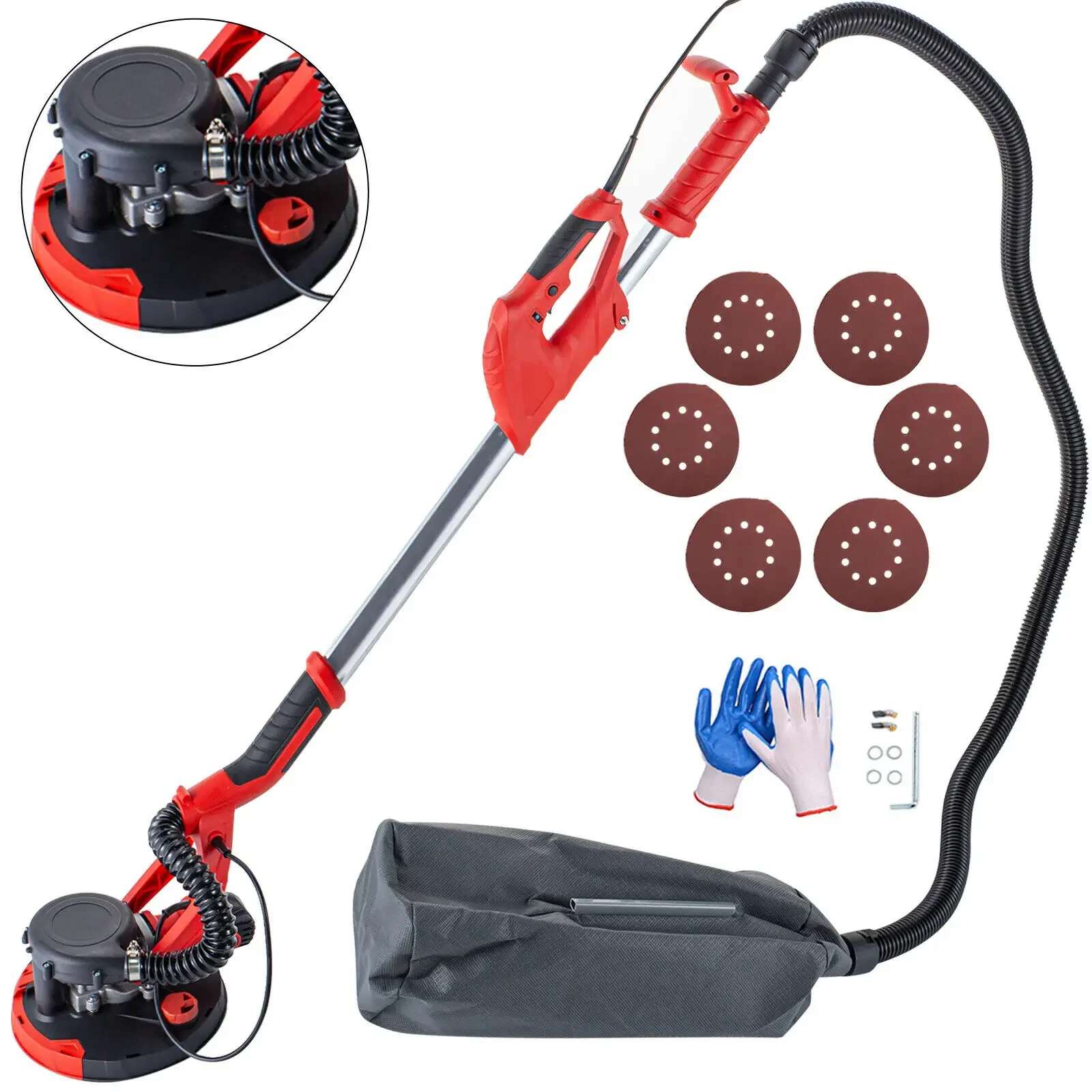 Electric Drywall Sander Extendable Sander with Vacuum Bag 750W Wall Disc Sander