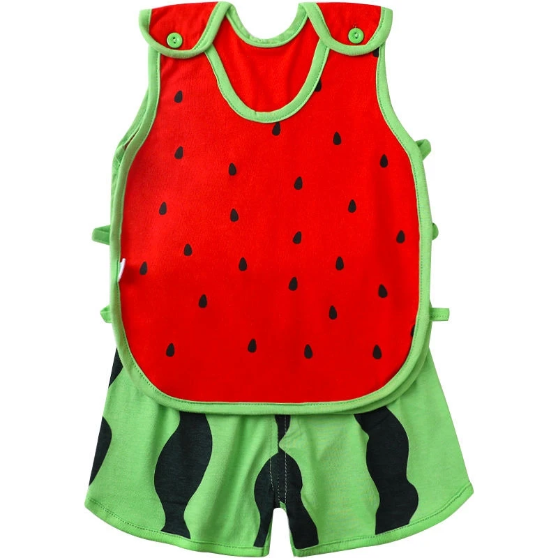 Fashion Summer Baby Girls Tshirt + Pant Children Cartoon Print Clothes Outfits For Kids Girls Boys Outfit Watermelon Tops Vest