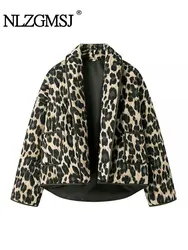 TRAF 2024 Winter Vintage Leopard Printed Jackets For Women Cropped Coat Woman Chic Jacket Streetwear Long Sleeve New Outerwear