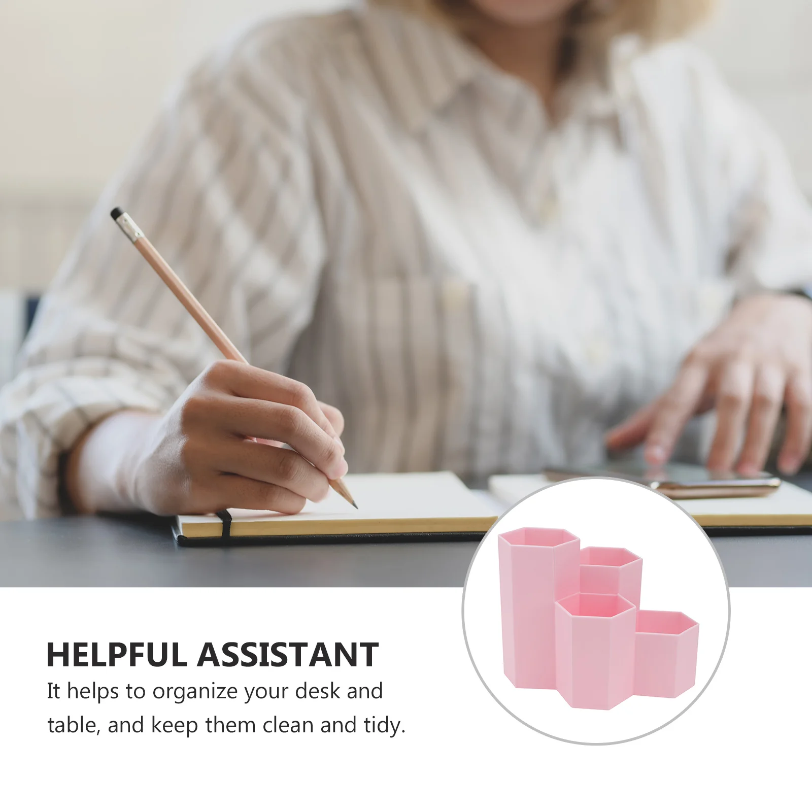 1pc Hexagonal Pen Desktop Organizer Pink Storage Container Pencil Pot Stationery Makeup Storage Container Tools Student Gift