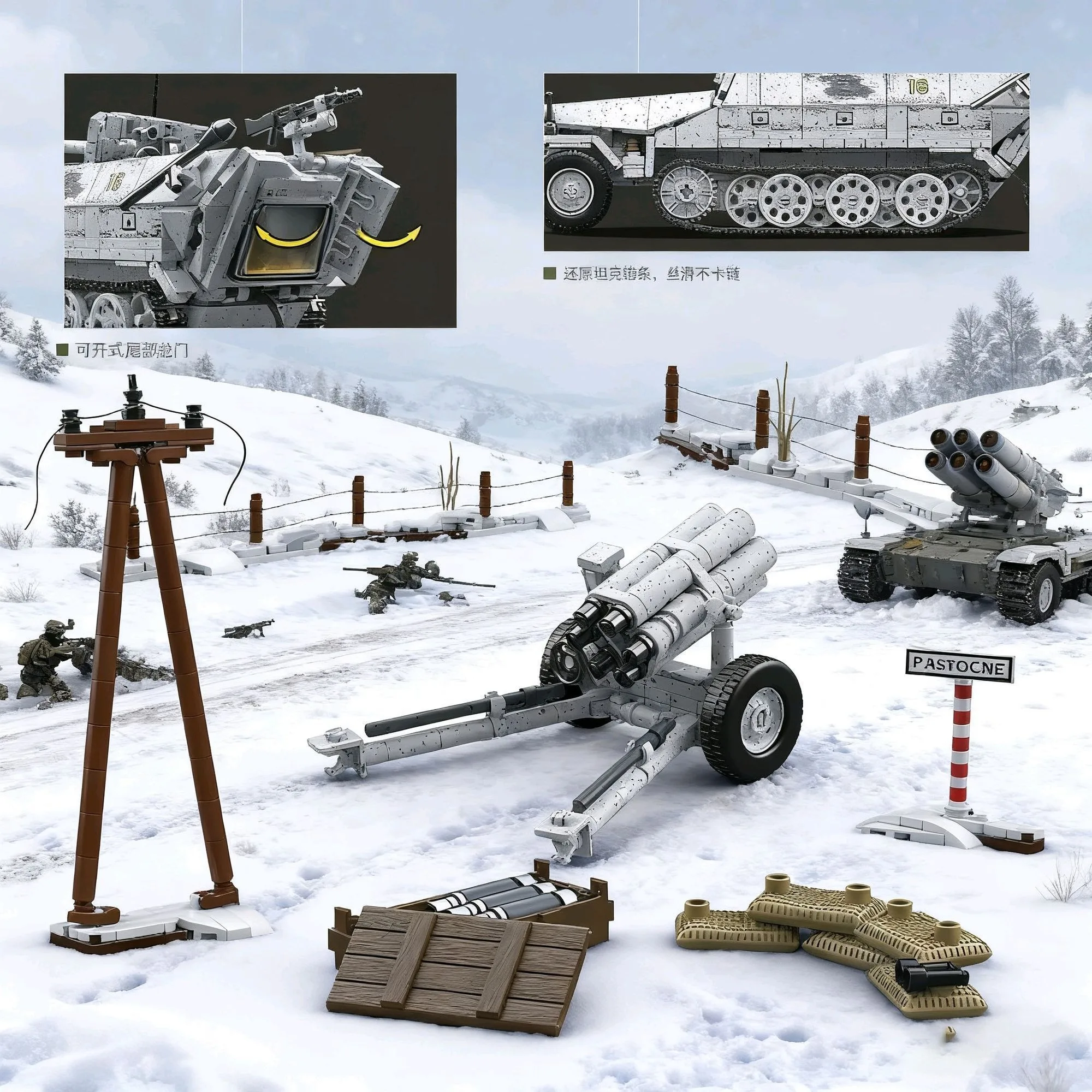 Model czołgu wojskowego z II wojny światowej Moc Sd.Kfz.251, niemiecki pojazd pancerny na półgąsienicach, klocki konstrukcyjne dla hobbystów militariów, kolekcja modeli.