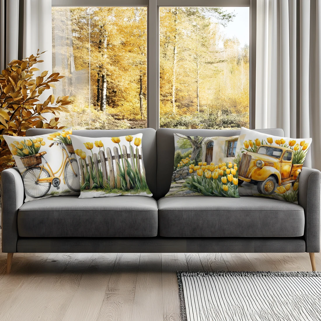 

Tulip Pattern Cushion Pillowcase Printed Polyester 45x45cm Throw Pillowcover Decorative Sofa Cushion Pillowslip Home Decor