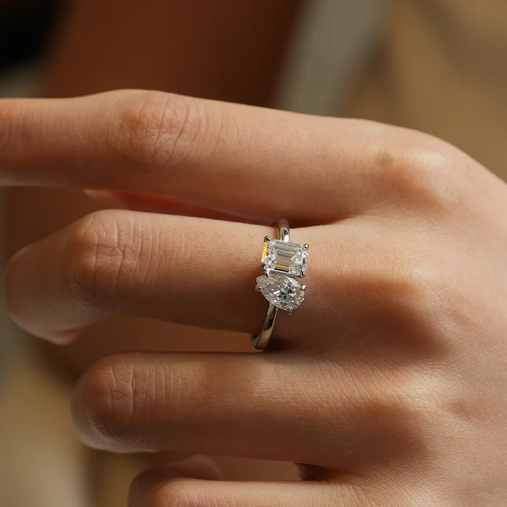 

925 Sterling Silver Moissanite Classic Ring Ice Sugar Asymmetric Design Valentine’s Day Gift for Girlfriend
