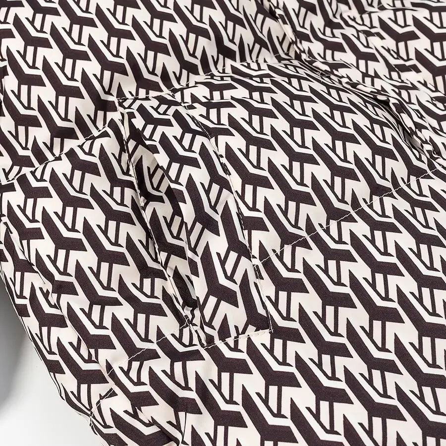 2025 frauen Elegante Übergroßen Gedruckt Stehkragen Zipper Gepolsterte Mäntel Dame Chic Verdicken Warme Lange Hülse Lose Jacken Parkas