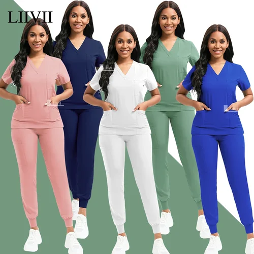 Uniforme de enfermera médica, ropa de trabajo de 2 piezas, conjunto de batas médicas, uniforme de Hospital, monos de cirugía para dentista, ropa de trabajo de belleza clínica para Spa