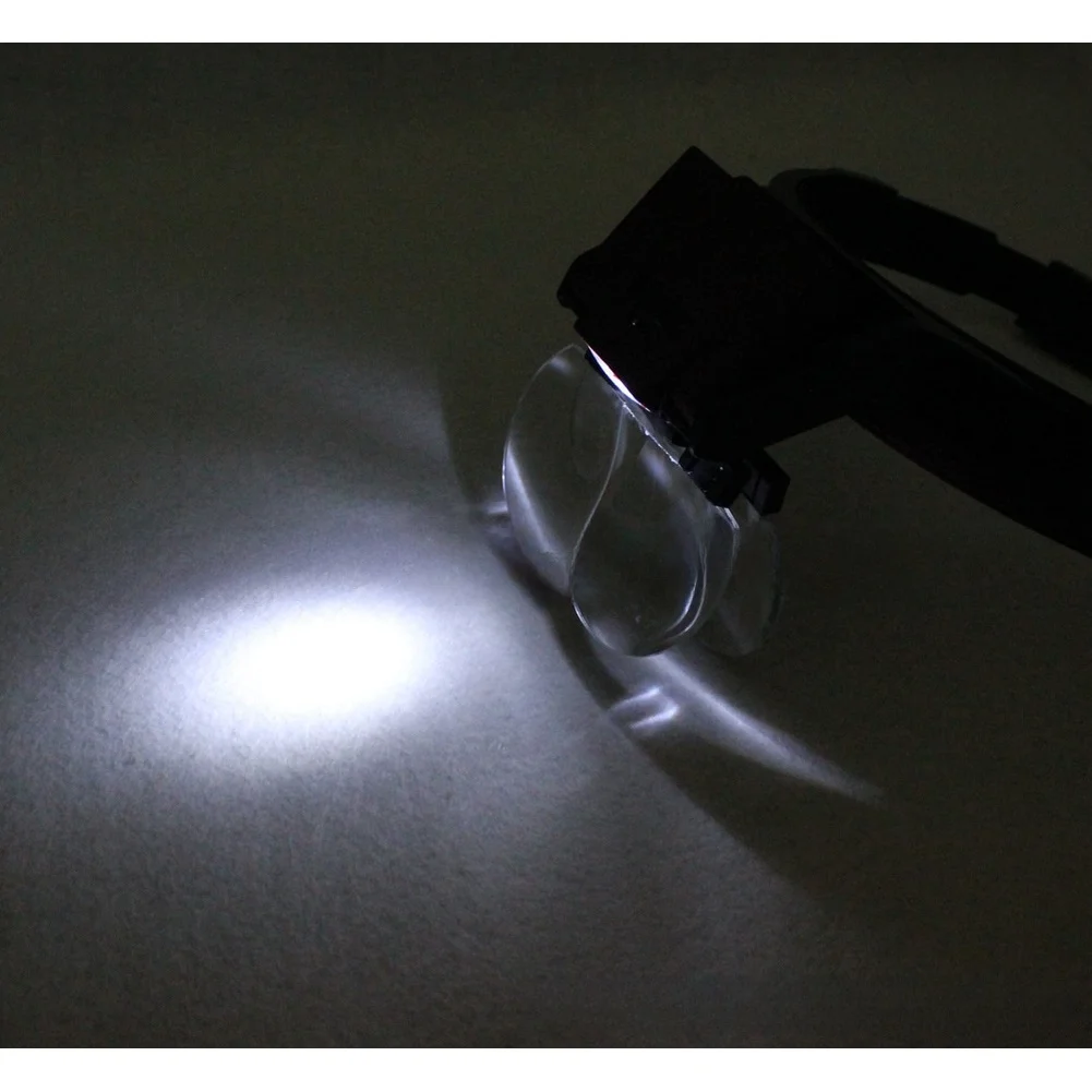LED Headband Magnifier with Four Clear Acrylic Lenses and Adjustable Detachable Light for 1.7X 2X 2.5X 4.5X Visibility