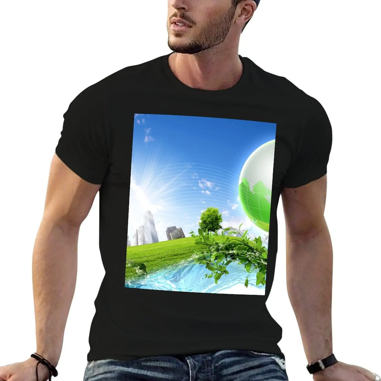 

Frutiger Aero Global Nature City T-Shirt essential t shirt anime t shirts oversize T-Shirt